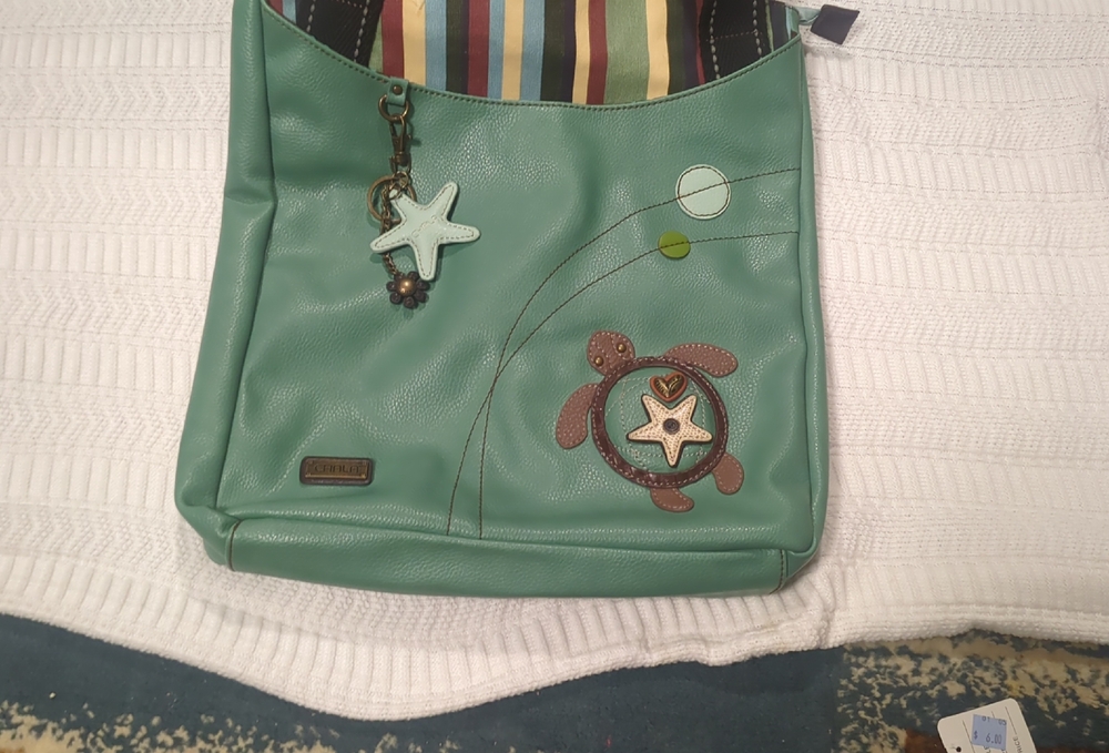 Chala Turtle Everyday Tote Teal Vegan Leather Whimsical EUC